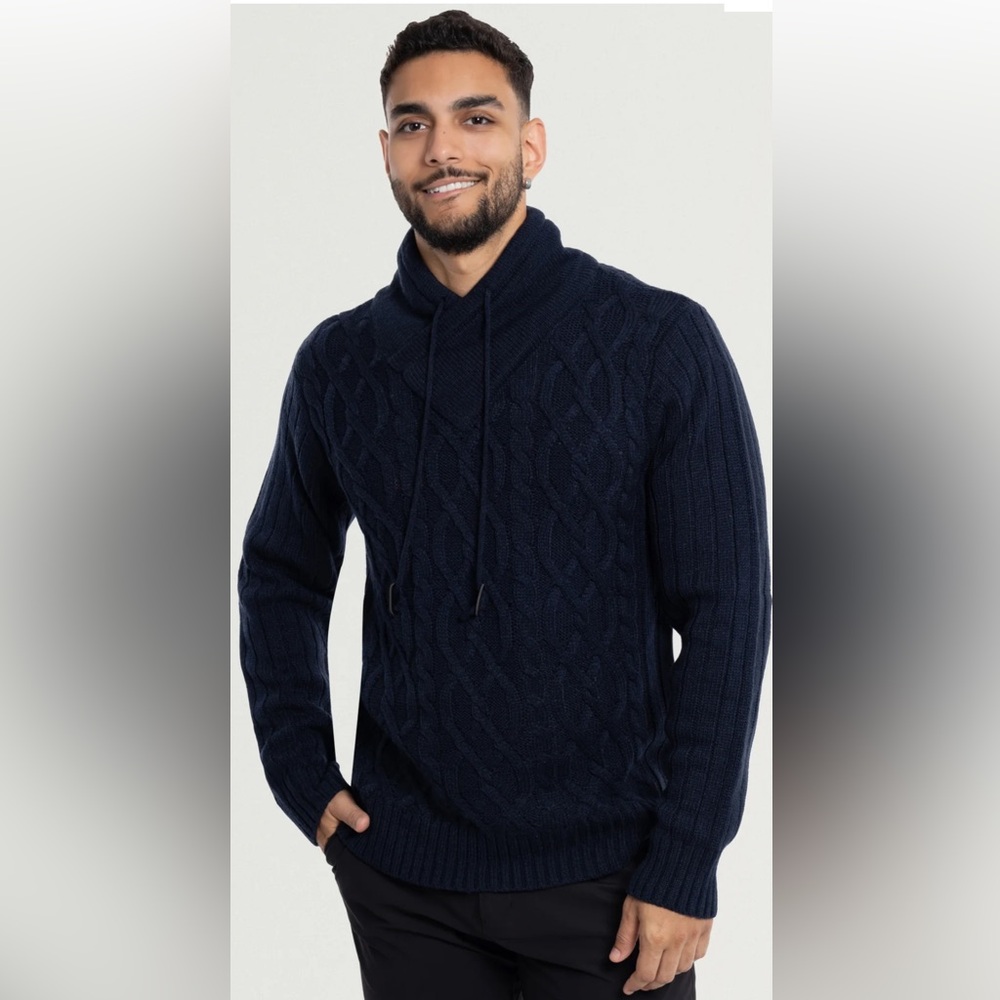 X Ray Men's Navy Blue Casual Cable Knitted Cowl Neck Pullover Sweater Size XXL